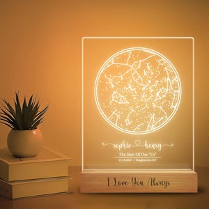 Custom star map by date, Star map night light, Personalized constellation map, Night sky by date, Engagement gift for him and her, T1