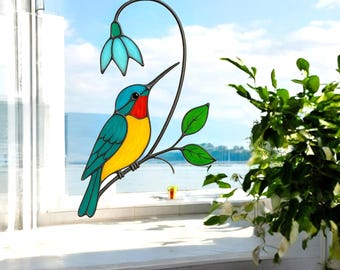 Hummingbird stained glass garden decor for Grandma, window hangings Christmas gift Custom stained glass bird suncatcher Hummingbird gift