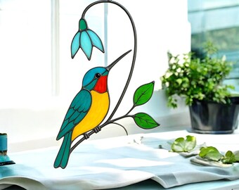 Hummingbird Gifts for Grandma, Hummingbird stained glass window hanging Custom stained glass bird suncatcher Hummingbird Decor garden gifts
