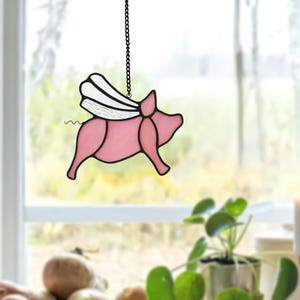 Pig stained glass suncatcher Christmas gift Modern stained glass window hangings Custom stained glass Pink Pig suncatcher, Gifts for her