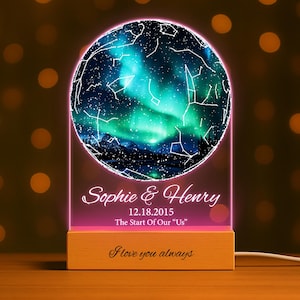 Personalized LED Star Map: Acrylic Constellation Night Light with Wooden Base