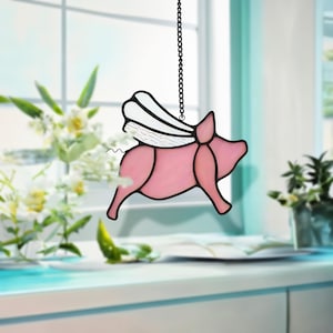 Pink Pig suncatcher, Pig stained glass suncatcher Christmas gift Modern stained glass window hangings Custom stained glass, Gifts for her