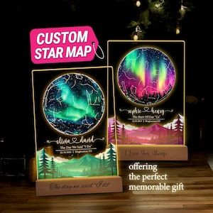 Luz de noche personalizada con mapa estelar, regalo para parejas grabado, regalo para él, el comienzo de nuestro "nosotros", regalo de aniversario, impresión del cielo nocturno, T1