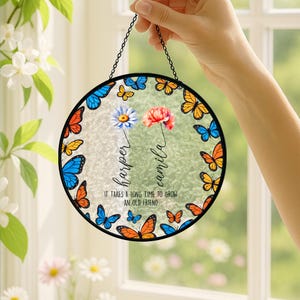 Custom Besties Birthday Gift Stained Glass -It Takes A Long Time To Grow An Old Friend, Soul Sisters Sun Catcher, Friendship Window Decor T4