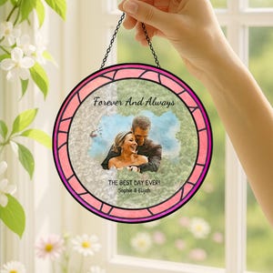 Couples Portraits Stained Glass Suncatcher, Wedding Anniversary Valentine Gift,Couple Personalized Window Hanging Suncatcher, For Husband