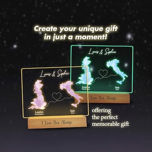 Luz de mapa personalizada para pareja, regalo para pareja a distancia con conexión de corazón, letrero acrílico personalizado para pareja, regalo "Te amo siempre", T1