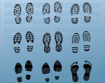 High quality Footprint, boot print, shoeprint, vector art. Svg, eps, Pdf, png, Dxf files included.