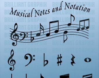 Music notes and notation vector art collection. Svg, eps, Pdf, png, Dxf files included.