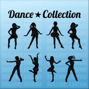 Bailarinas femeninas arte vector digital. Danza moderna Silueta. SVG, eps, DXF, pdf, archivos PNG incluidos.
