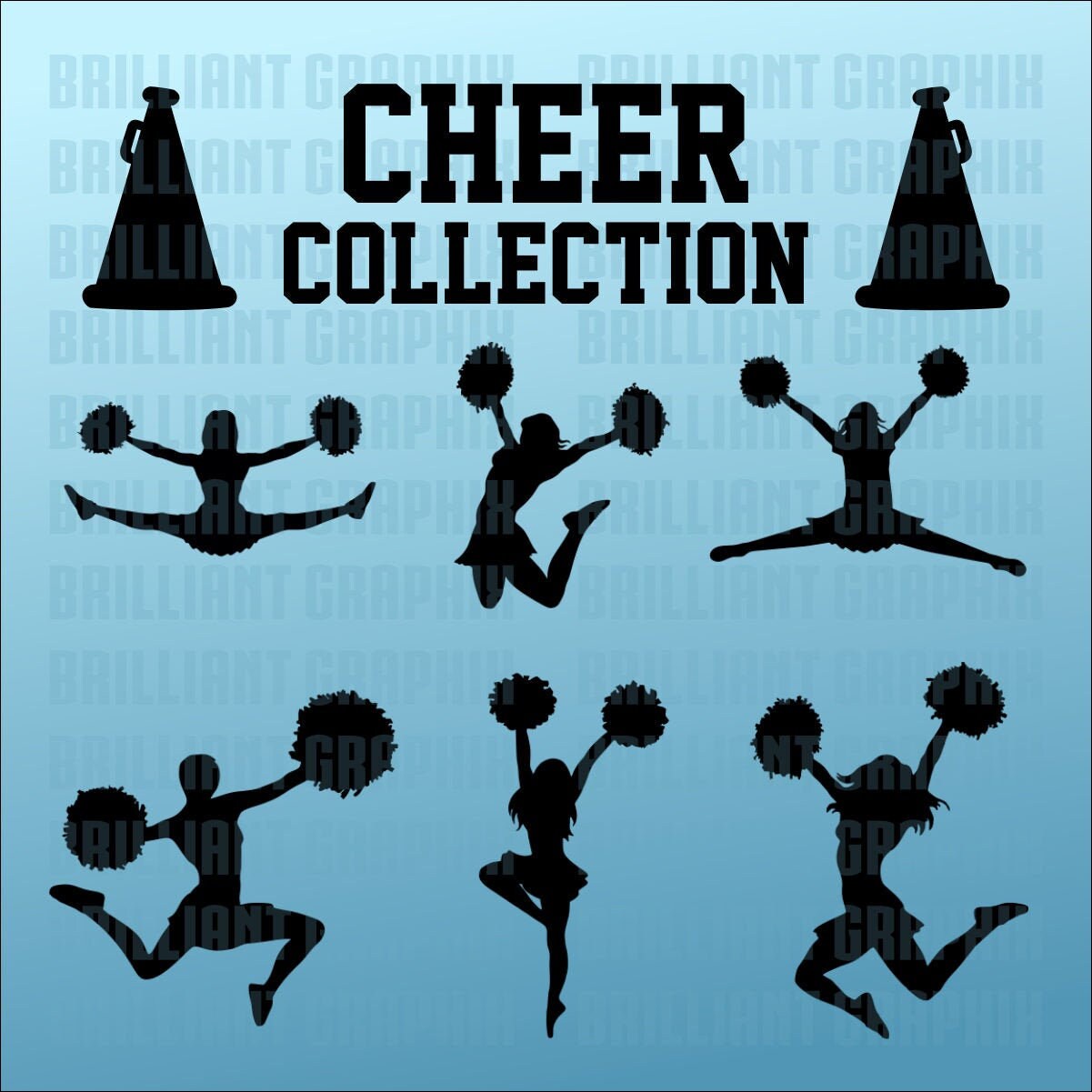 Cheerleader Vector Art. Very Nice Cheer Silhouettes. SVG, Eps, DXF, Pdf ...