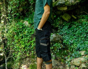 MEN&#39;S CARGO SHORTS, Psychedelic Pants, 3/4 shorts, Festival Pants, patchwork, Goa Pants man, Stempunks, StrongShorts