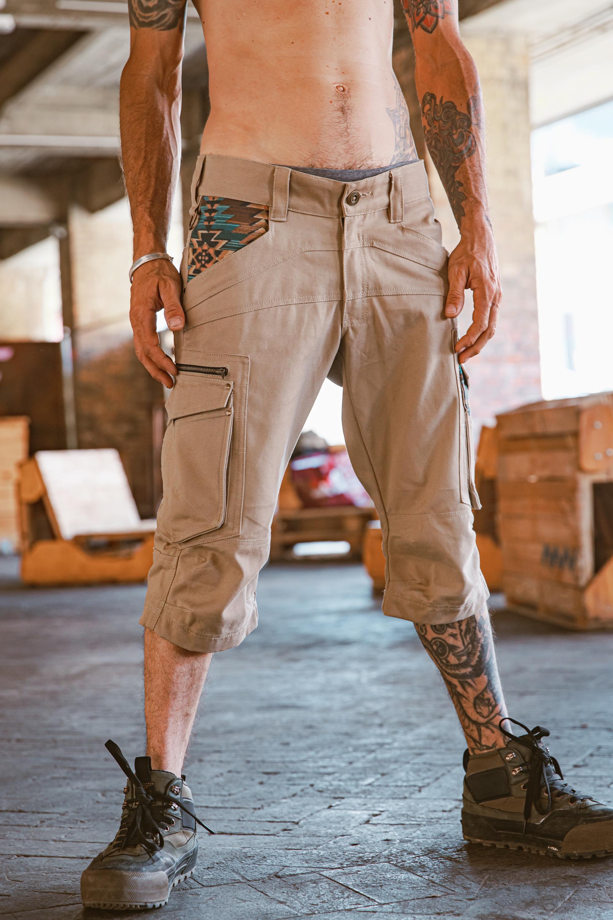 Shorts Tribe Beige, Patchwork, psytrance, festival shorts