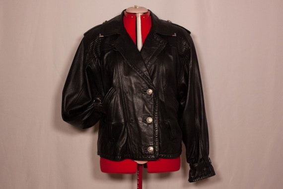Vintage 90s black leather motorcycle jacket - med… - image 4