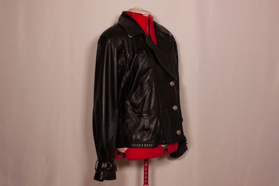 Vintage 90s black leather motorcycle jacket - med… - image 2