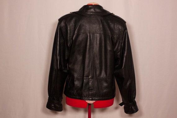 Vintage 90s black leather motorcycle jacket - med… - image 3