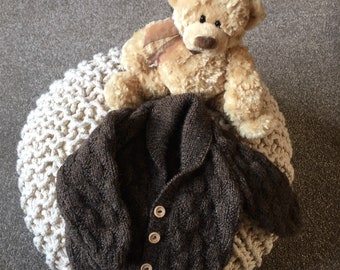 Baby’s Shawl Collar Cardigan Brown - Various sizes available.