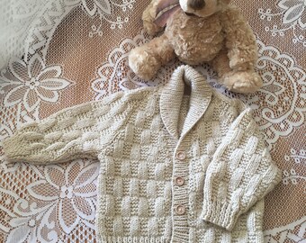 Baby Hand Knitted Shawl Neck Cardigan