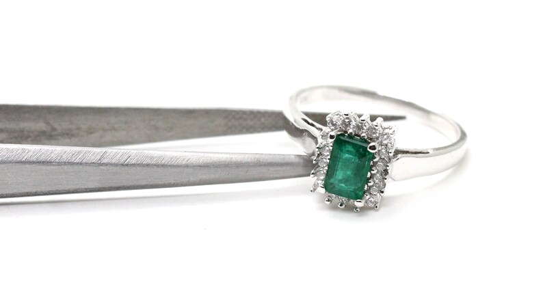 Gemstone Ring White CZ Ring 925 Sterling Silver Ring Natural Emerald Ring Handmade Jewelry 5*7 MM Rectangle Shape Emerald Ring