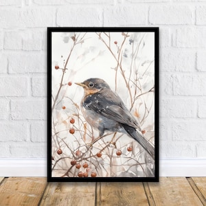 Blackbird Watercolor Print Cottagecore Decor Dark Academia Art Enchanted Wildlife Illustration Vintage Nature Wall Art