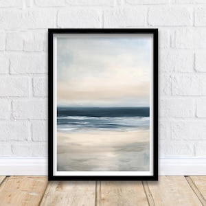 Impresión de pared de paisaje marino abstracto, arte de pared moderno con océano, póster costero minimalista para sala de estar, dormitorio o galería de pared, tranquilo