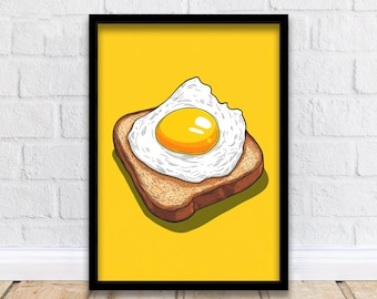 卵の絵 食べ物の絵 オリジナル油絵 新聞アート 目玉焼き 朝食の絵