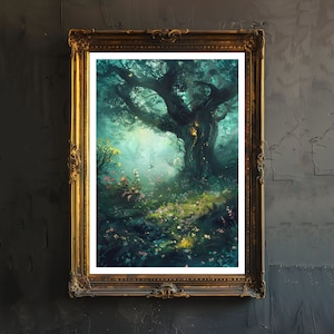 Fairy Grove Print Dark Academia Cottagecore Dekor Antike Fee Illustration Verzauberter Wald Poster Rustikale Vintage Wandkunst