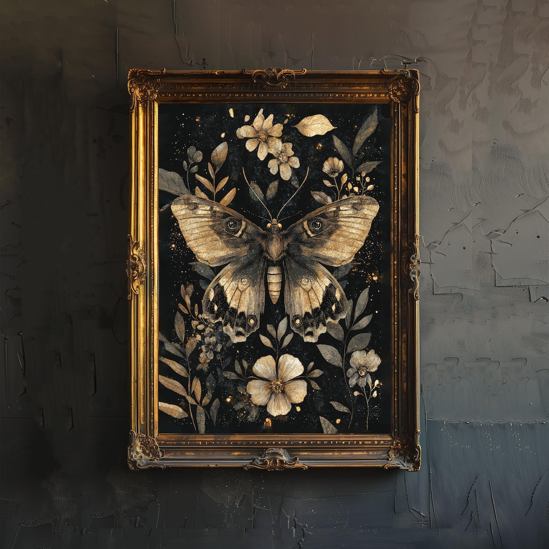 Vintage Moth Poster Dark Academia Art Gothic Decor Antique Illustration ...
