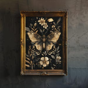 Affiche de papillon de nuit vintage Art universitaire sombre, déco gothique, Illustration antique, Art mural nature, esthétique rustique, créature enchantée