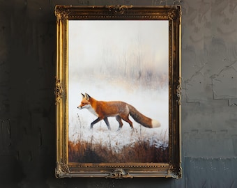 Fuchs im Schnee Kunstdruck Cottagecore Winter Dekor Waldtier Wandkunst
