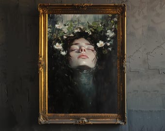 Ophelia Dark Academia Print Victorian Art Gothic Decor Antique Oil Painting Dark Academia Poster Rustic Vintage Wall Art