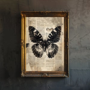 Gothic Schmetterling Druck Dark Academia Art Gothic Dekor Antike Insekt Illustration Viktorianische Ära Schmetterling Poster Rustikale Vintage Wandkunst