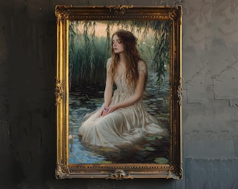 Ophelia Dark Academia Print Victorian Art Gothic Decor Antique Oil Painting Dark Academia Poster Rustic Vintage Wall Art
