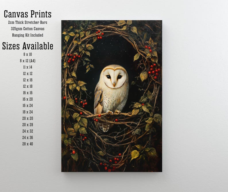 Barn Owl in Hedgerow Art Print Cottagecore Woodland Bird Decor Rustic ...