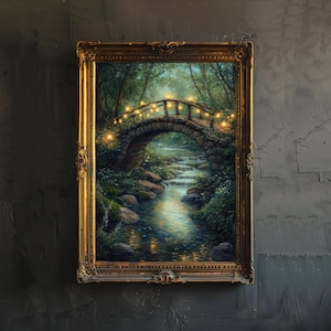 Fairy Bridge Poster Cottagecore Dekor Dark Academia Art Verzauberte Wald Illustration Vintage Natur Wand Kunst Rustikal Ästhetik