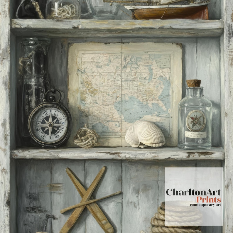Rustic Coastal Still Life Poster Coastal Decor Vintage Nautical Art ...