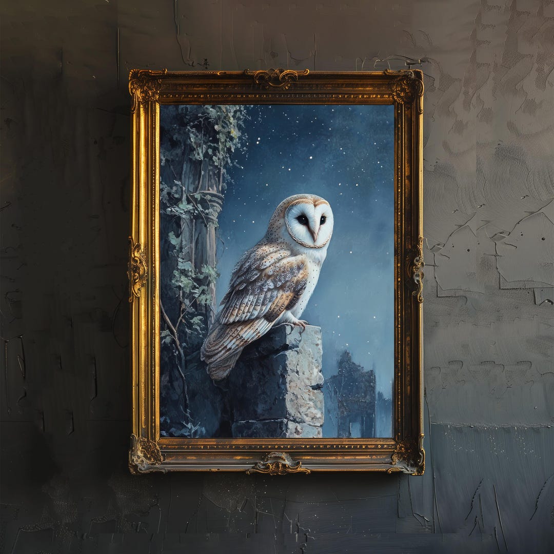 Barn Owl in Ivy Ruins Art Print Cottagecore Woodland Bird Decor Gothic ...