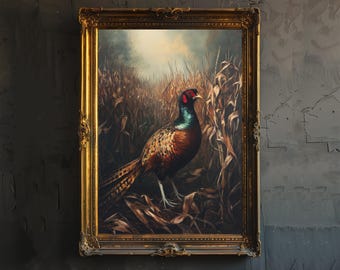 Pheasant in Field Poster Dark Academia Art Cottagecore Decor Antique Wildlife Illustration Vintage Nature Scene Wall Art Rustic Aesthetic