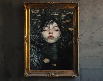 Ophelia Dark Academia Print Victorian Art Gothic Decor Antique Oil Painting Dark Academia Poster Rustic Vintage Wall Art