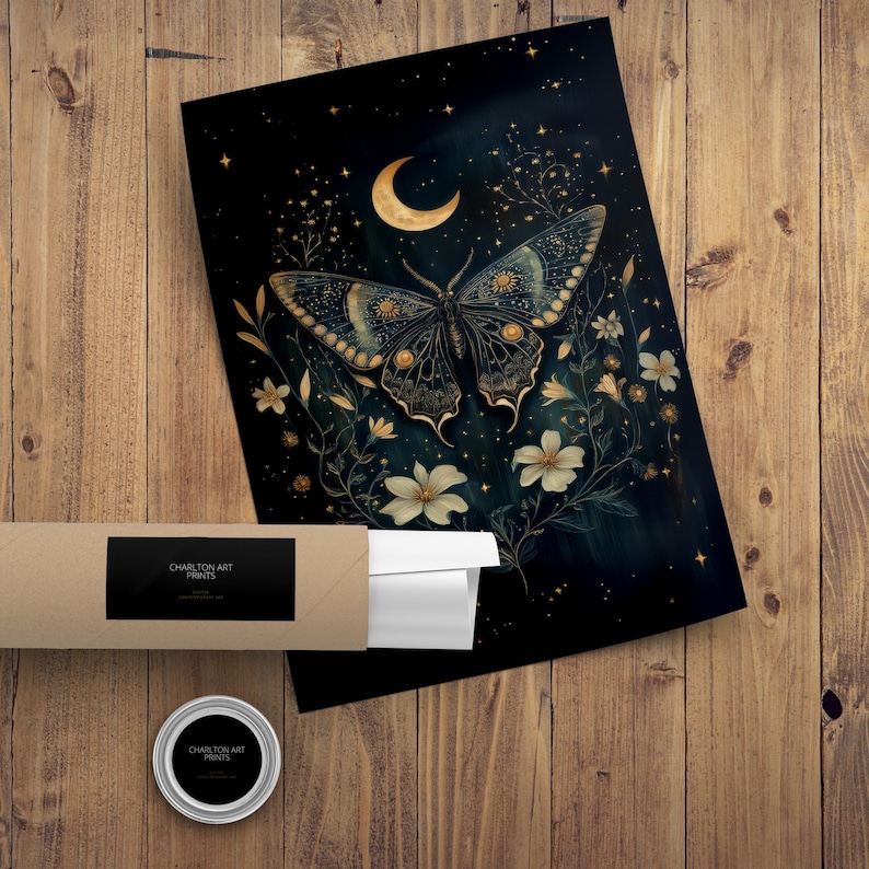 Celestial Moth Cottagecore Dark Academia Art Print Mystical Insect Wall ...