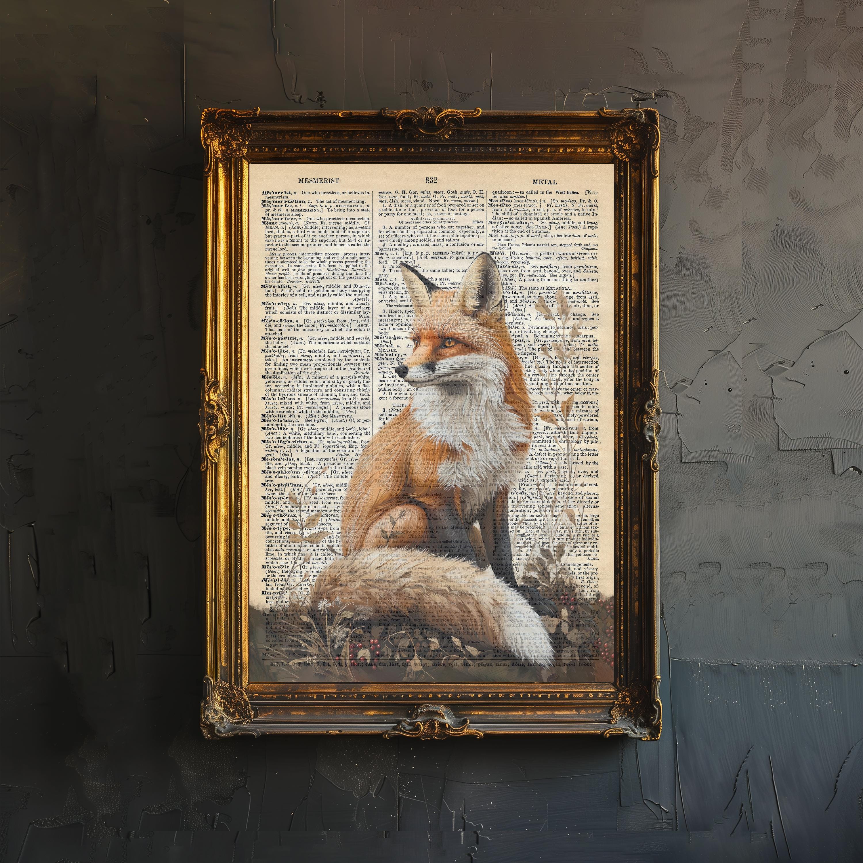 Red Fox Encyclopedia Poster Vintage Nature Wall Art Cottagecore Decor Scientific Animal Illustration Print for Cozy Homes and Nature