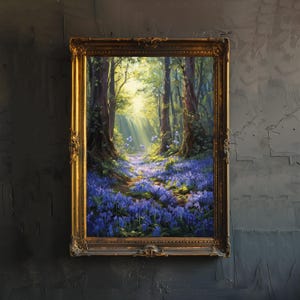 Fairy Bluebell Wood Cottagecore Poster Verzauberter Wald 30x40 cm Wandkunst Vintage Natur Print für Wohnzimmer Schlafzimmer Galeriewand