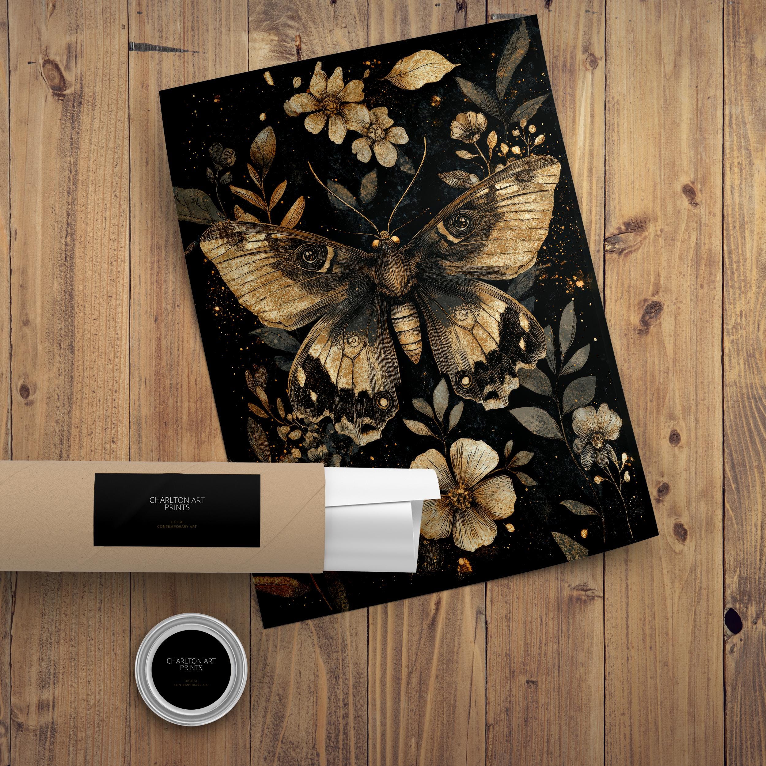 Vintage Moth Poster Dark Academia Art Gothic Decor Antique Illustration ...