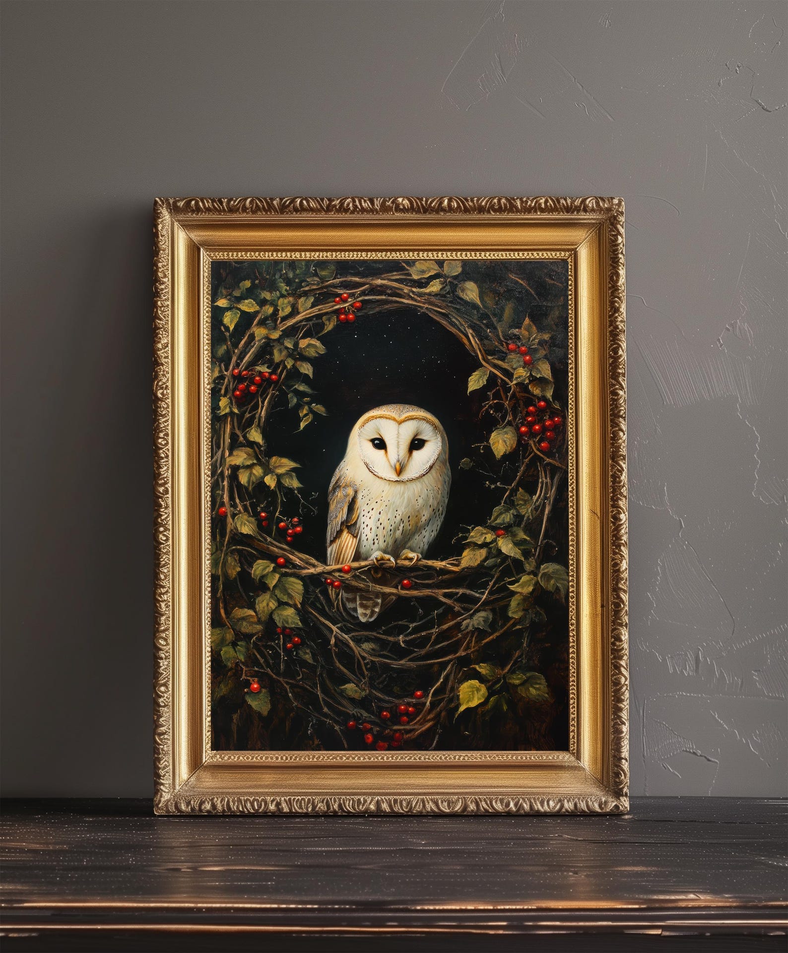 Barn Owl in Hedgerow Art Print Cottagecore Woodland Bird Decor Rustic ...