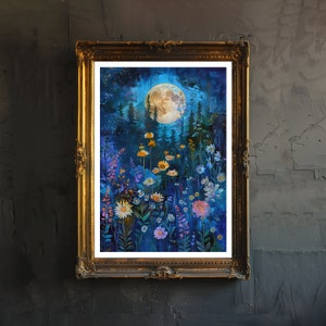 Moon Garden Cottagecore Art Poster Poster Wall Decor Lunar Botanical Illustration Ideal for Home and Nature Lovers