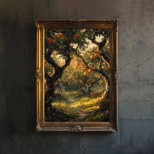 Orchard Poster Dark Academia Art Cottagecore Decor Antique Landscape Illustration Rustic Nature Poster Vintage Wall Art