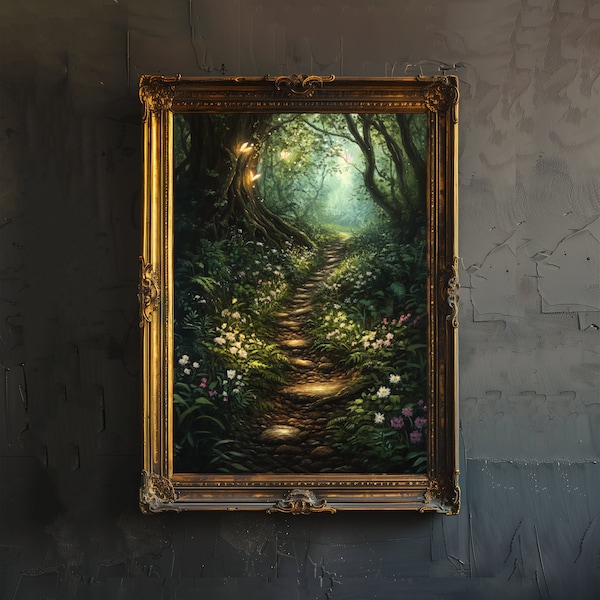 Impresión Cottagecore de Camino del Bosque de Hadas, Arte de la Academia Oscura, Decoración Cottagecore, Ilustración Antigua, Póster de Bosque Encantado, Rústico Vintage