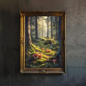 Mondschein verzauberter Grove Poster Cottagecore Dekor Dark Academia Art Verzauberter Wald Illustration Vintage Natur Wandkunst Rustikal Ästhetik