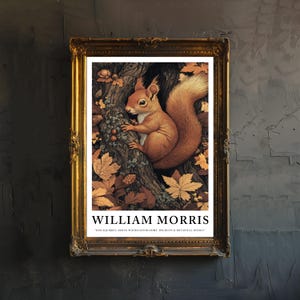 William Morris Red Squirrel Poster, Vintage Botanical Woodland Art
