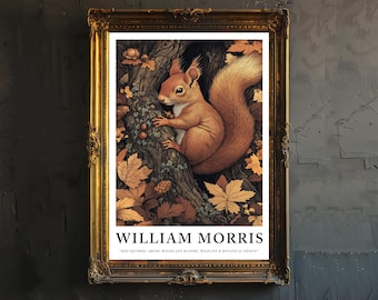 William Morris Red Squirrel Poster, Vintage Botanical Woodland Art