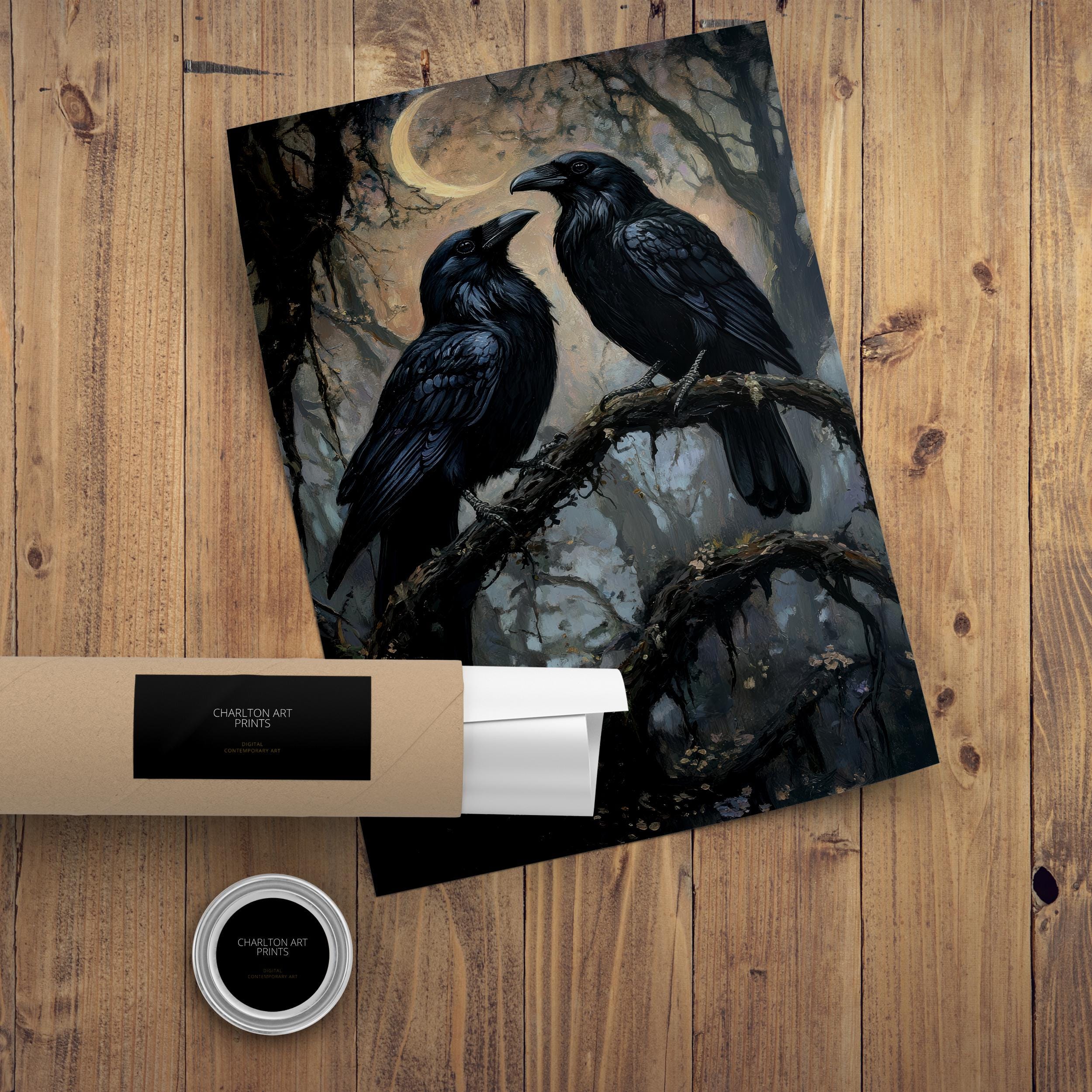 Raven Couple Dark Academia Cottagecore Art Print Moody Gothic Wall Art ...